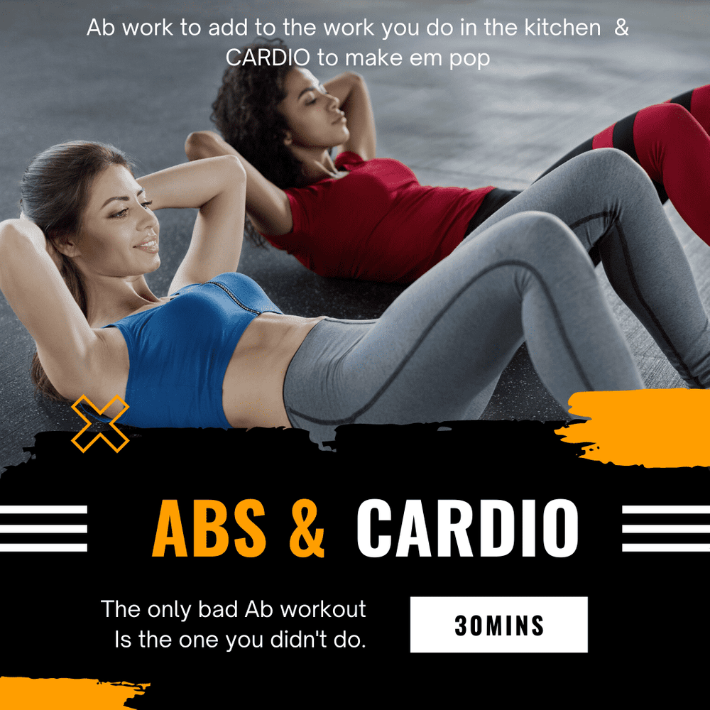 New class: ABS & CARDIO
This is the class where the aim is to work on the abs and about make you sweat so they can pop out, abs are made in the kitchen but they are maintain by working em.... lets work!!
 
HERES THE WEEKLY TIME TABLE FOR IT:
Mon:n/a
Tue: 8am
Wed:n/a
Thur: n/a
Fri: 8am
