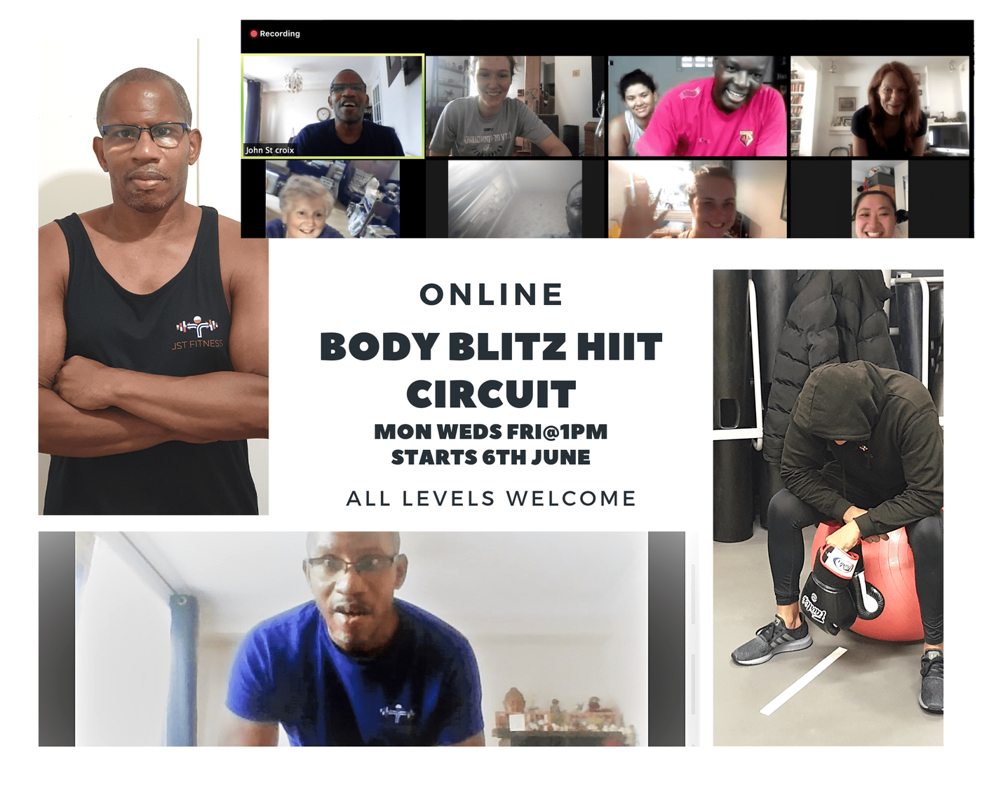 Join me for my new Hiit  lunch time online circuit.
This is an  Online energetic fun whole body workout. It consists on resistance  and body weight  exercise with high intensity exercises in-between, designed to make you sweat.
All levels catered for.
So book in and let's Get done.💪🏾
