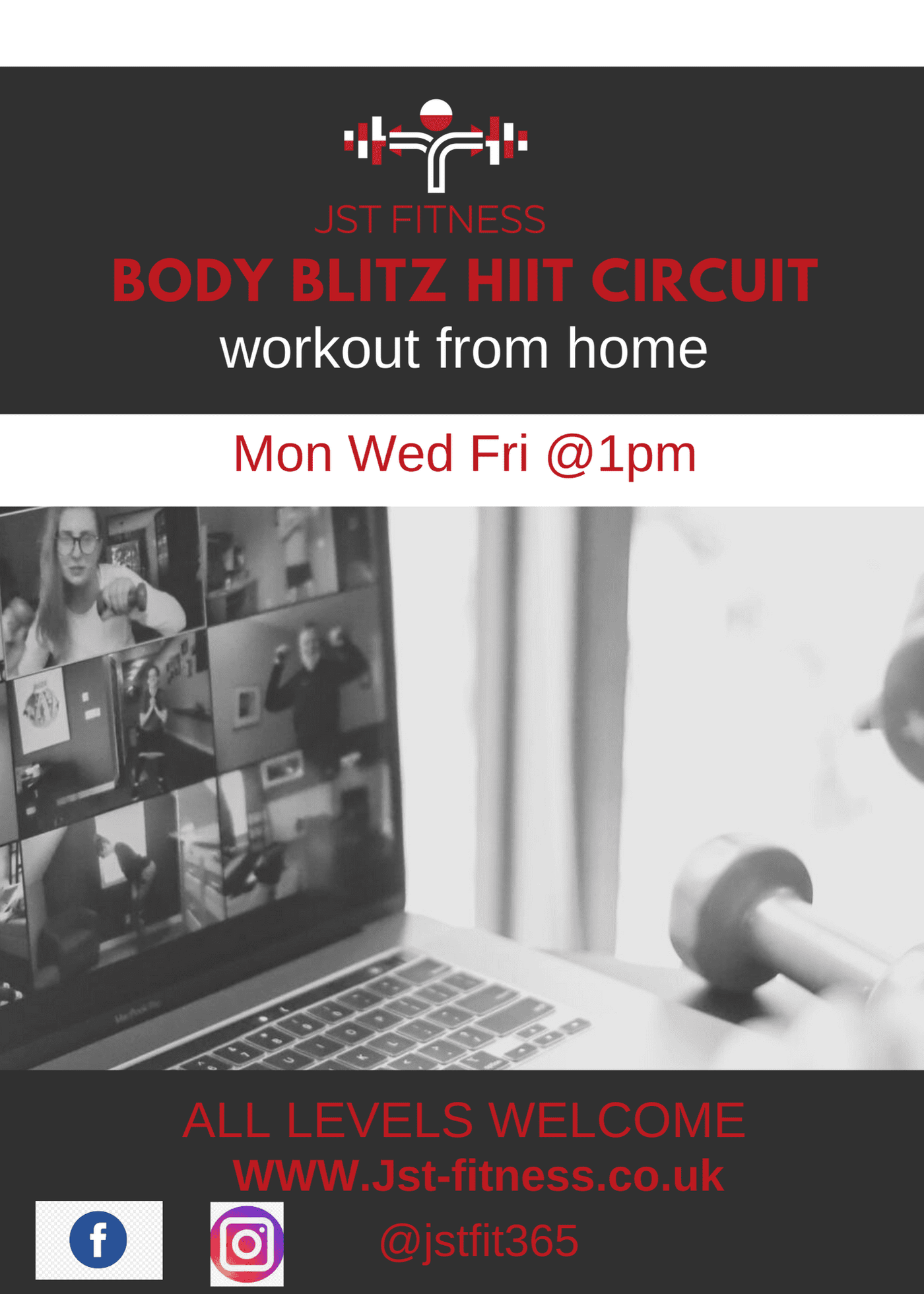 Starting on 6th June this is an  Online energetic fun whole body workout. It consists on resistance  and body weight  exercise with high intensity exercises in-between, designed to make you sweat.
All levels catered for.
So book in and let's Get done.